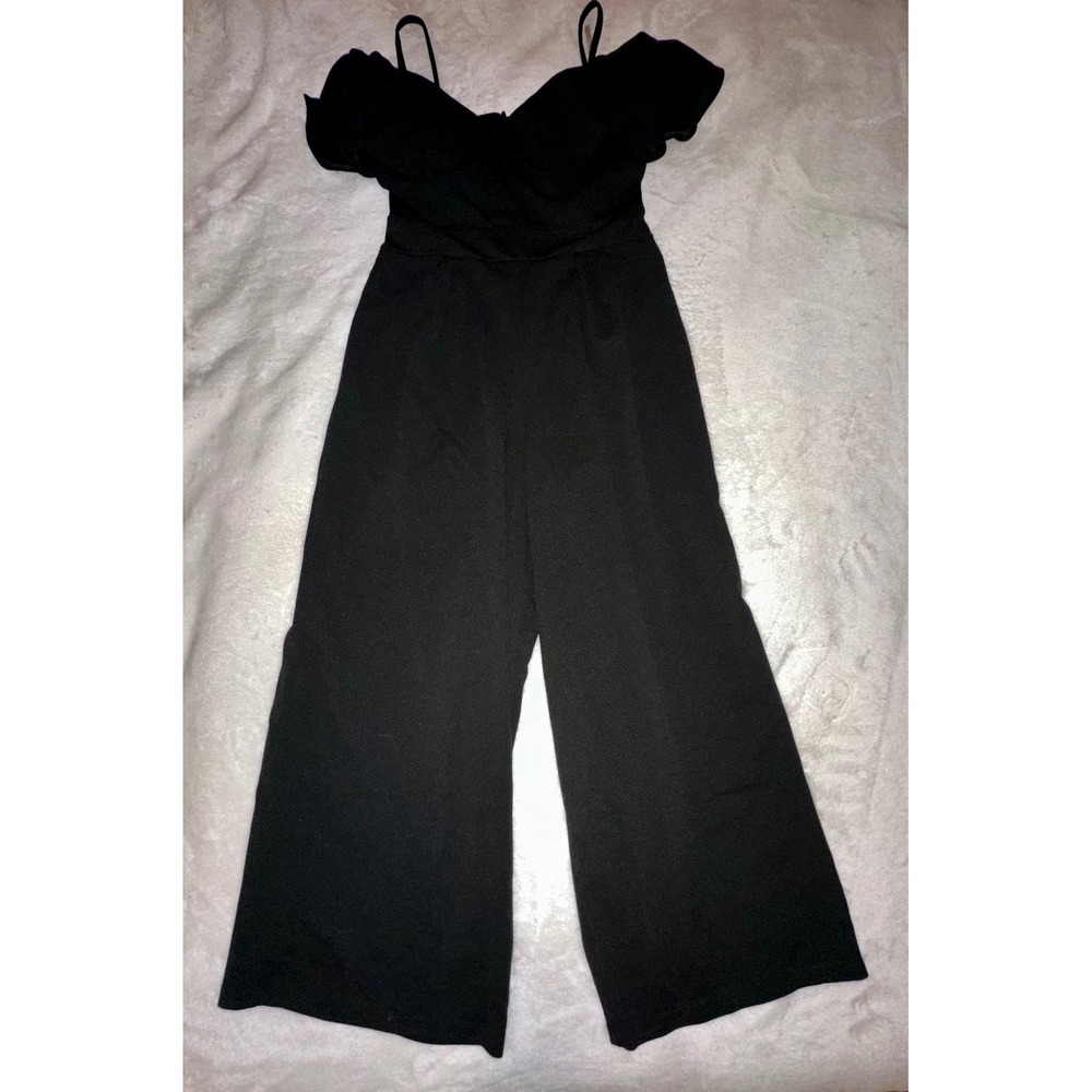 Emerald Sundae Jumpsuit‎ Off Shoulder Ruffle Black Wide Leg Size 5